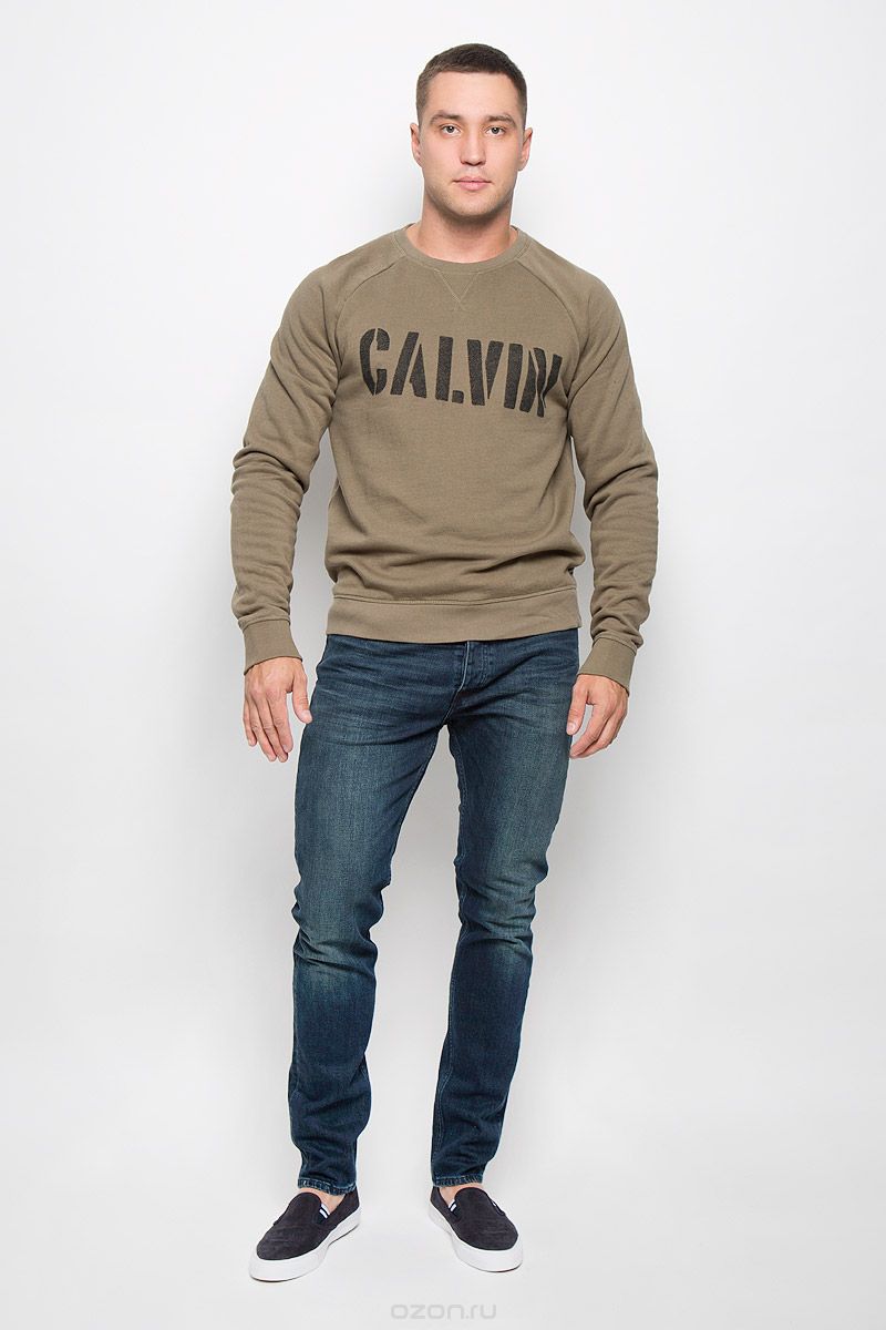 Cвитшот мужской Calvin Klein Jeans, цвет: хаки. J30J300142_3460. Размер XL (50/52)